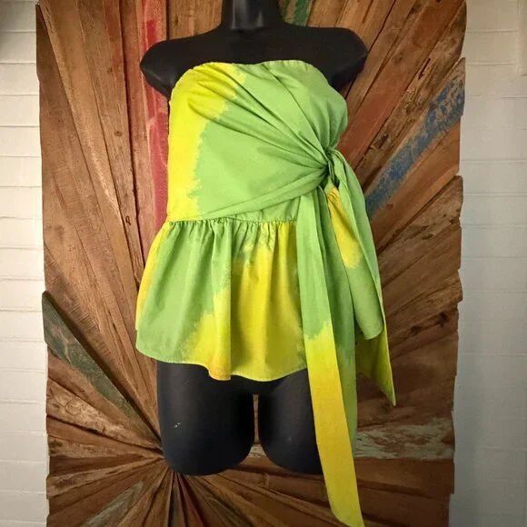 Anthropologie Samant Chauhan apple green/lime peplum cotton blouse Sz M - Picture 5 of 10